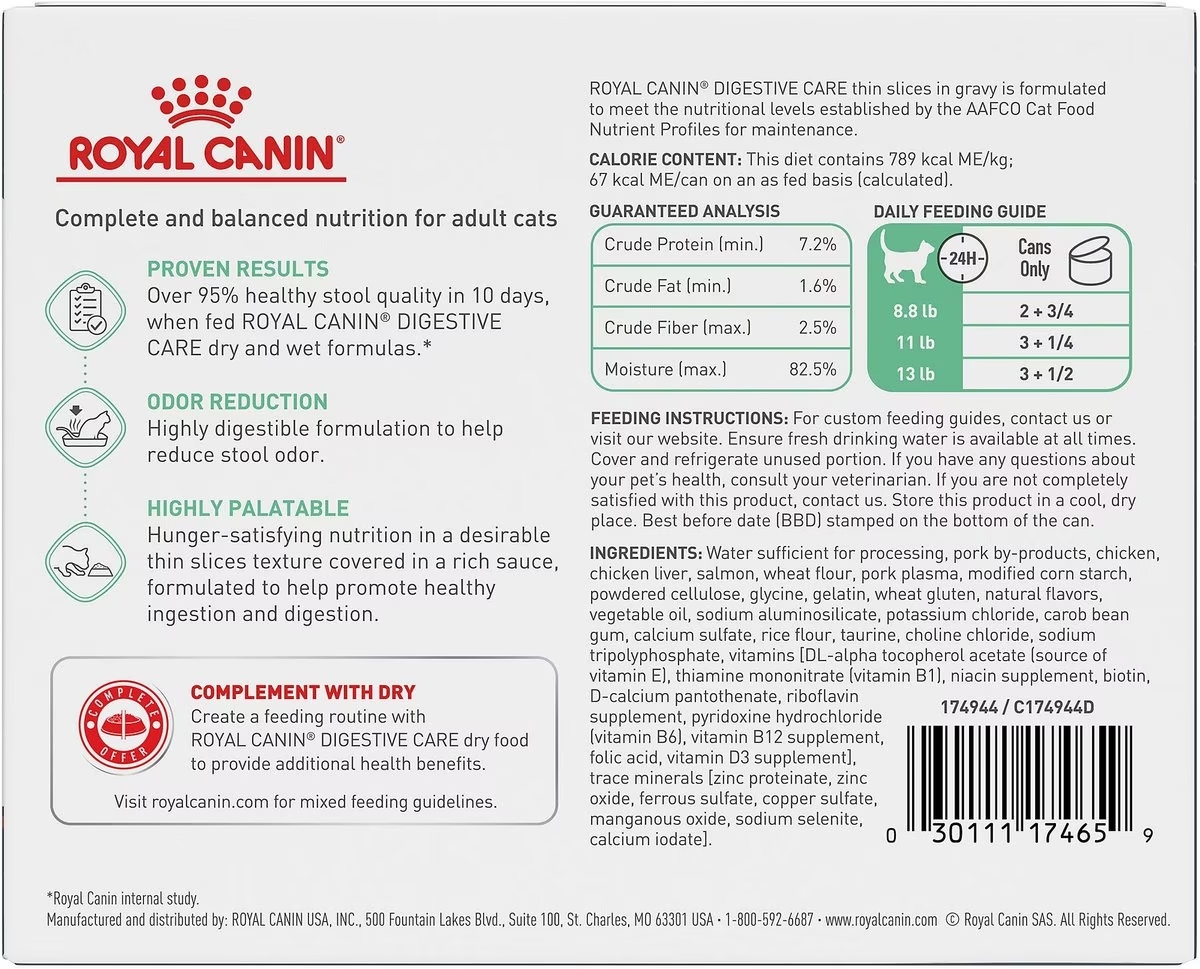 12 x 3oz Royal Canin Digestive Care Thin Slices In Gravy Canned Wet Cat Food UAE | 4978-ZPYGD