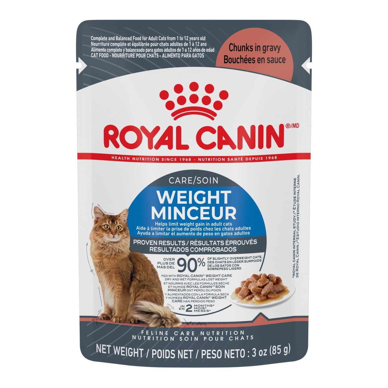 12 x 3oz Royal Canin Weight Care Chunks In Gravy Pouch Wet Cat Food UAE | 4091-KBIVS