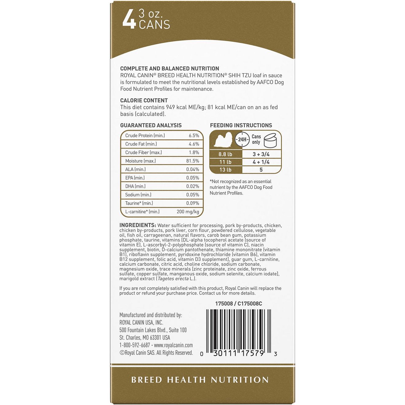 24 x 3oz Royal Canin Shih Tzu Loaf In Sauce Wet Dog Food UAE | 3275-INHRC